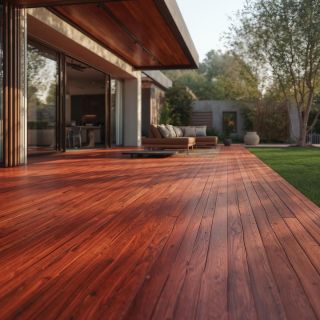 Bois de Padouk Terrasse en bois de Padouk rouge corail