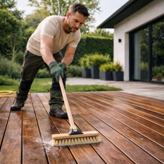 Brossage terrasse après dégriseur Brossage mécanique d’une terrasse après dégriseur