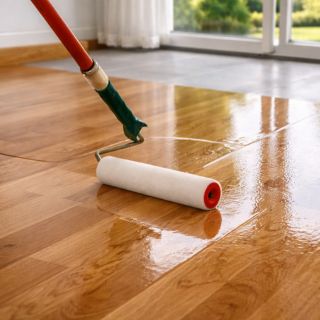 Vitrification professionnelle Application d'un vitrificateur polyuréthane sur parquet